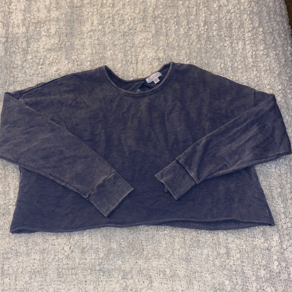 Open back, acid wash, cropped long sleeve tee